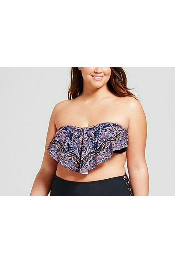 Xhilaration Purple Paisley Flounce Bandeau Bikini Top Swimwear Plus Size 22W