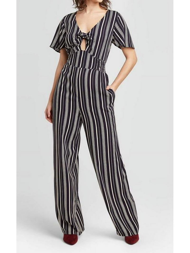 Tie Front Cutout Jumpsuit Xhilaration Womens Striped Short Sleeve