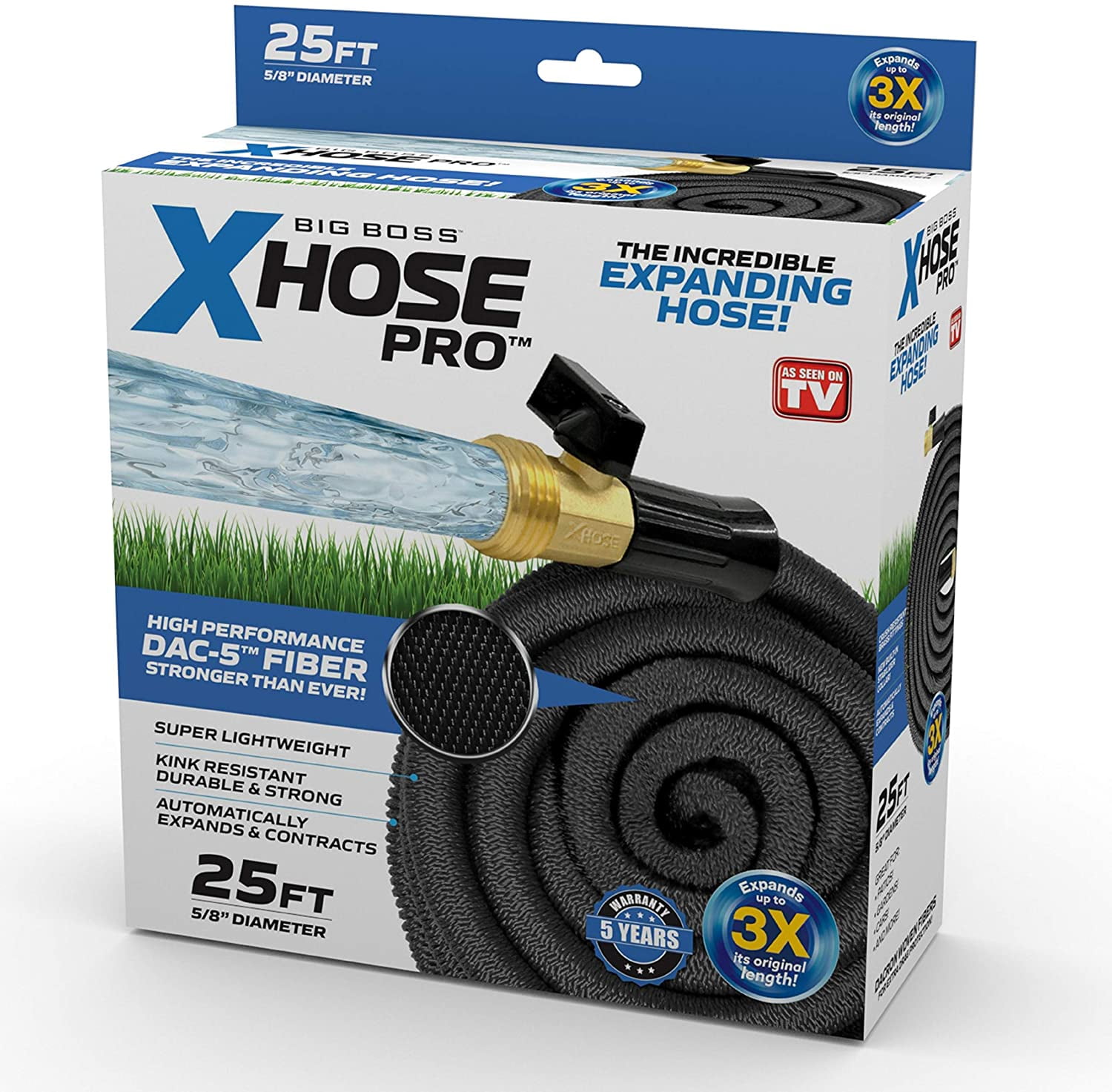 Big Boss Black Expandable Garden Hose with Brass Fittings, 25 ft.