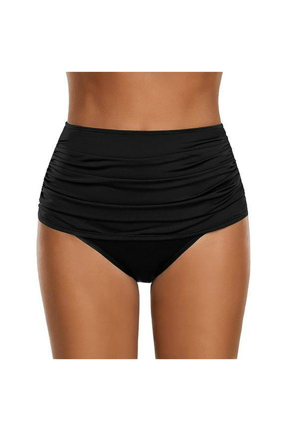 Women's Swimwear Bottoms High Waisted Swim Bottom Ruched Bikini Tankini Swimsuit Briefs Black S