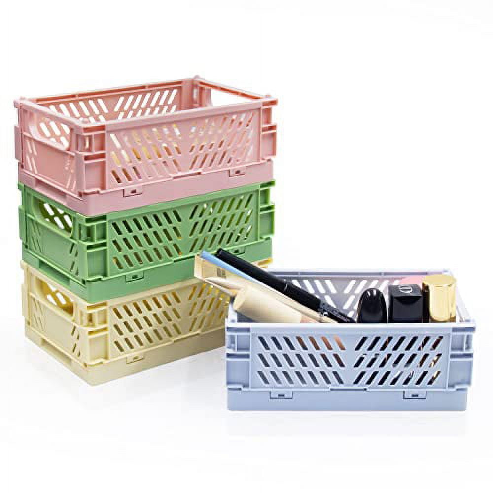 Xhwykzz 4 Pack Mini Pastel Crates for Storage, Mini Plastic Folding  Baskets, Cute Colorful Organizing Crates for Bedroom Office Classroom  Bathroom
