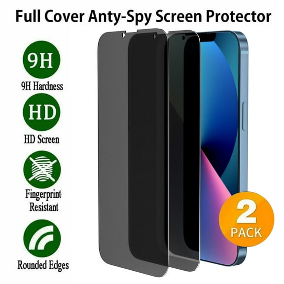 Xhy iPhone 14 Privacy Screen Protector 6.1 Inch,2 Pack Anti Spy Privacy Tempered Glass 9H Hardness Scratch Resistant Bubble Free Rugged Durable Easy Installation