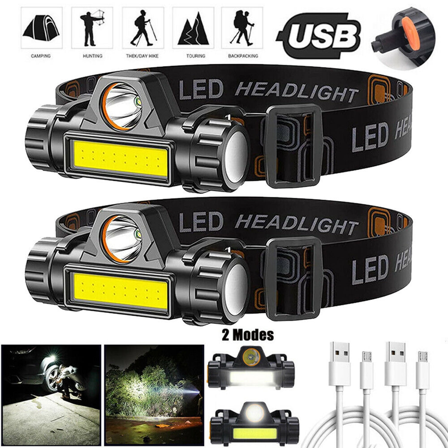 Xhy Pack Headlamp Rechargeable, Super Bright High Lumen Headlamps, LED  Head Lamp with Modes Adjustable Size, Lightweight Waterproof headlight  for Running, Camping, Fishing, Outdoor