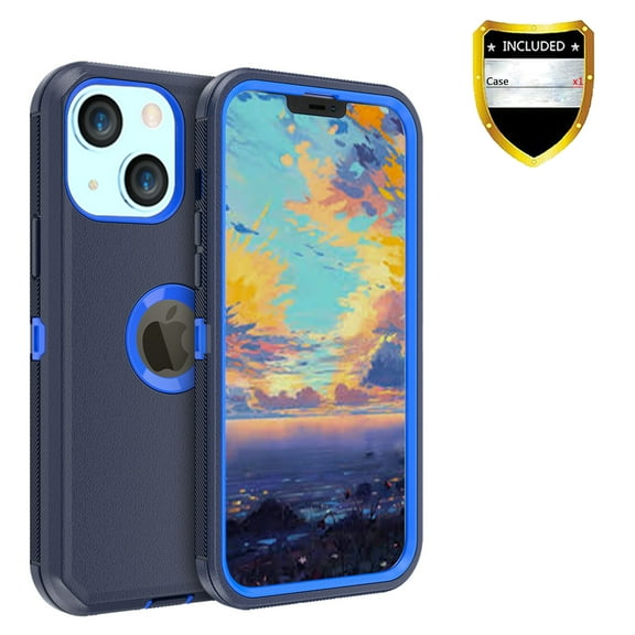 Xhy Compatible with iPhone 13 Case, Heavy Duty Hard Shockproof Armor Protector Case Cover for iPhone 13 Phone Case (Dark Blue+Blue)