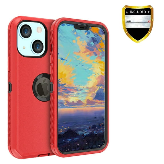 Xhy Compatible with iPhone 13 Case, Heavy Duty Hard Shockproof Armor Protector Case Cover for iPhone 13 Phone Case (Red+Black)
