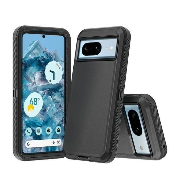 Xhy Google Pixel 8 Case Military Grade Heavy Duty Protection 3 in 1 Shockproof Armor Rugged Durable Detachable for Pixel 8 Phone - Black