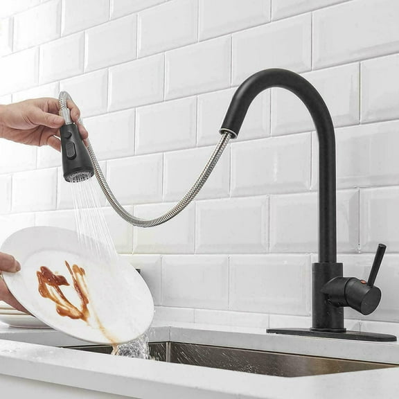Xhy Kitchen Faucet with Pull Down Sprayer Single Handle Sink Faucets Swivel Mixer Tap Matte Black