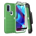 thumbnail image 1 of Xhy Moto G Play 2023 with Belt Clip Holster and Screen Protector with Belt Clip Holster Military Grade Full Body Drop Shock Protection Rugged Durable for Motorola G Play 2023 Phone - Green White, 1 of 8