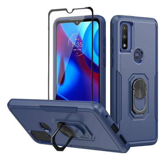 Xhy Moto G Play 2023 Case with Screen Protector and Magnetic Ring Kickstand Military Grade Double Layer Drop Protection Rugged Detachable for Motorola G Play 2023 Phone - Blue