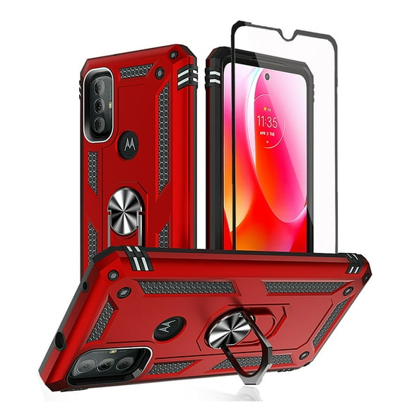 Xhy Moto G Play 2023 Case with Screen Protector and Magnetic Ring Kickstand Military Grade Full Body Double Layer Rugged Durable Detachable for Motorola G Play 2023 Phone - Red