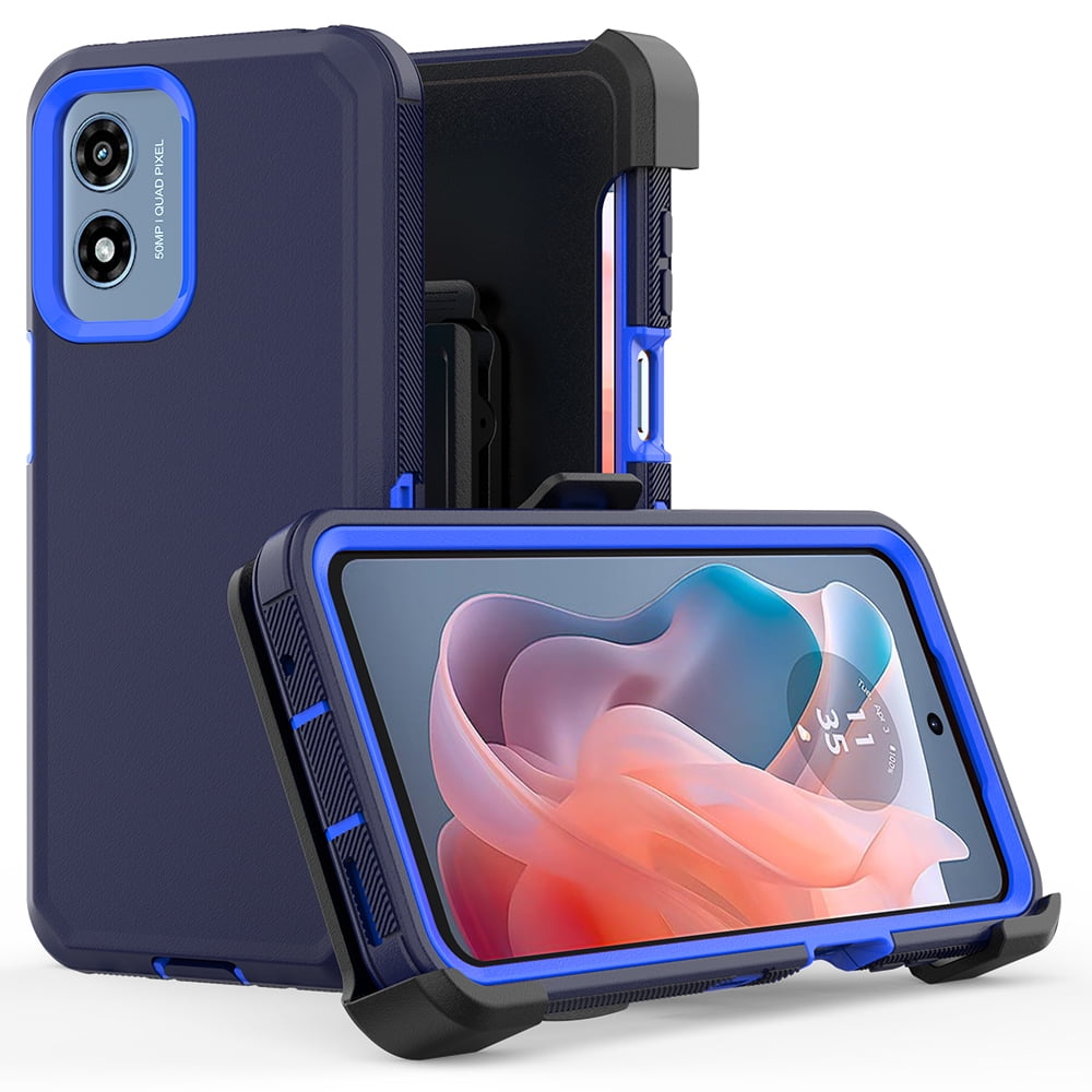 Rugged Armor Case With Belt Clip Holster & Tempered Glass For Moto G Play 4G 2024 3 thumbnail image