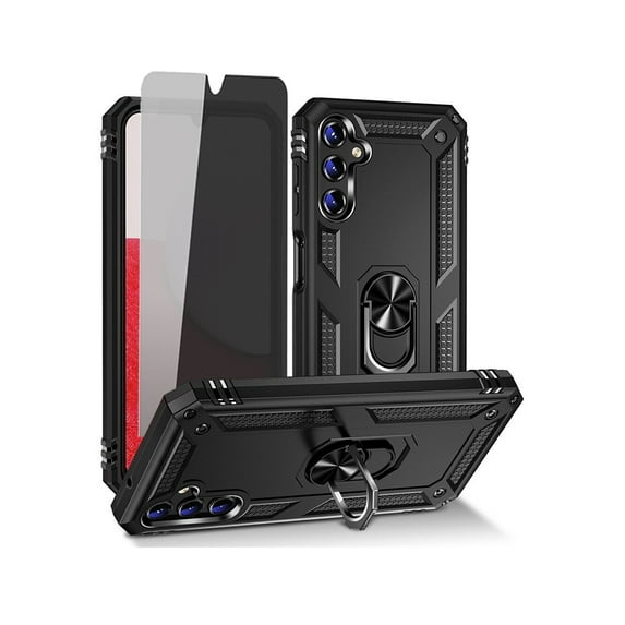 Xhy Moto G Play 2024 Case with Privacy Screen Protector and Magnetic Ring Kickstand Military Grade Full Body Double Layer Rugged Durable for Motorola G Play 2024 Phone - Black