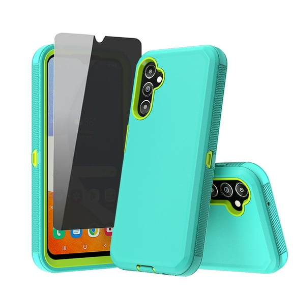 Xhy Moto G Play 2024 Case with Privacy Screen Protector Military Grade Heavy Duty Protection 3 in 1 Shockproof Armor Rugged Durable for Motorola G Play 2024 Phone - Green+Yellow