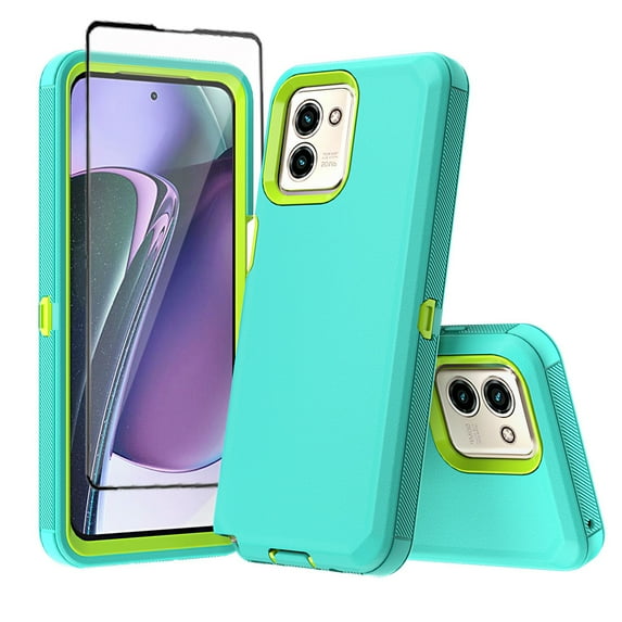 Xhy Moto G Play 2024 Case with Screen Protector Military Grade Heavy Duty Protection 3 in 1 Shockproof Armor Rugged Durable for Motorola G Play 2024 Phone - Green+Yellow
