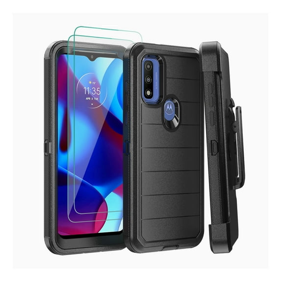 Xhy Moto G Power 2022 Case with Belt Clip Holster and Screen Protector Military Grade Full Body Multilayer Drop Shock Protection 3 in 1 Rugged Durable Detachable for Motorola Moto G Power Phone-Black