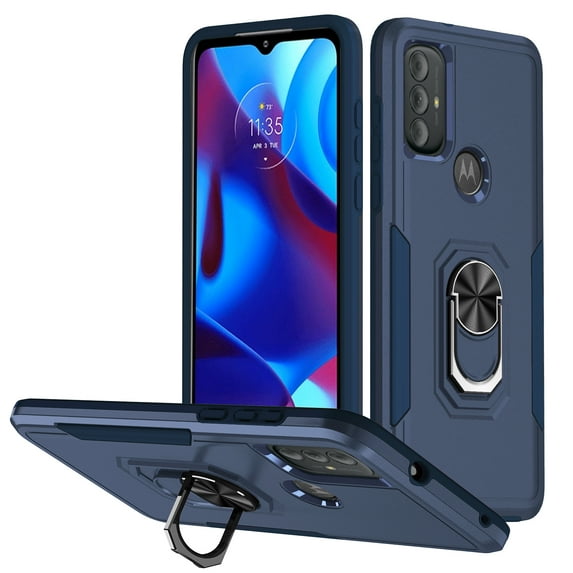 Xhy Moto G Power 2022 Case Military Grade Shockproof Cover Ring Holder Kickstand Support Magnetic Car Mount Dual Layer Protective Phone Case (Blue)