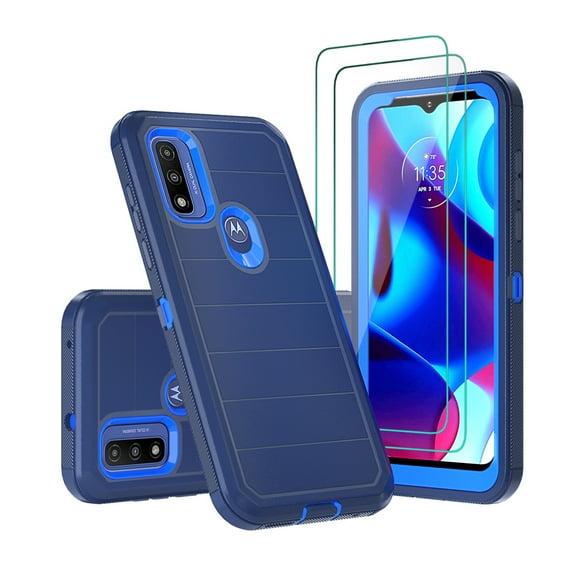 Xhy Moto G Power 2022 Case with Screen Protector Military Grade Full Body Multilayer Drop and Shock Protection 3 in 1 Rugged Durable Detachable for Motorola Moto G Power 2022 Phone - Dark Blue