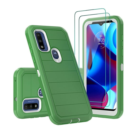 Xhy Moto G Power 2022 Case with Screen Protector Military Grade Full Body Multilayer Drop and Shock Protection 3 in 1 Rugged Durable Detachable for Motorola Moto G Power 2022 Phone - Green White