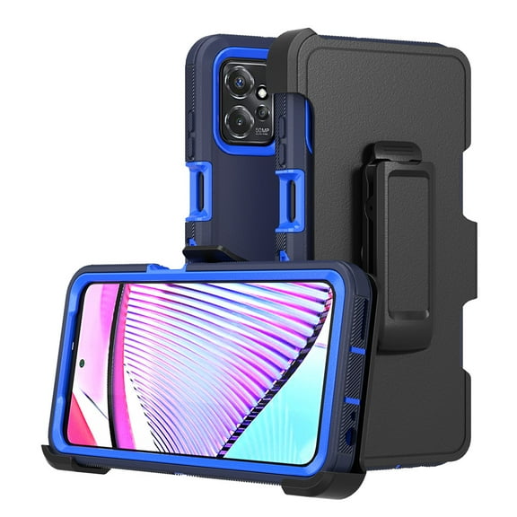Xhy Moto G Power 5G 2023 Case with Belt Clip Holster Military Grade Heavy Duty 3 in 1 Shockproof Armor Rugged Durable for Motorola G Power 5G 2023 Phone - Dark Blue+Blue