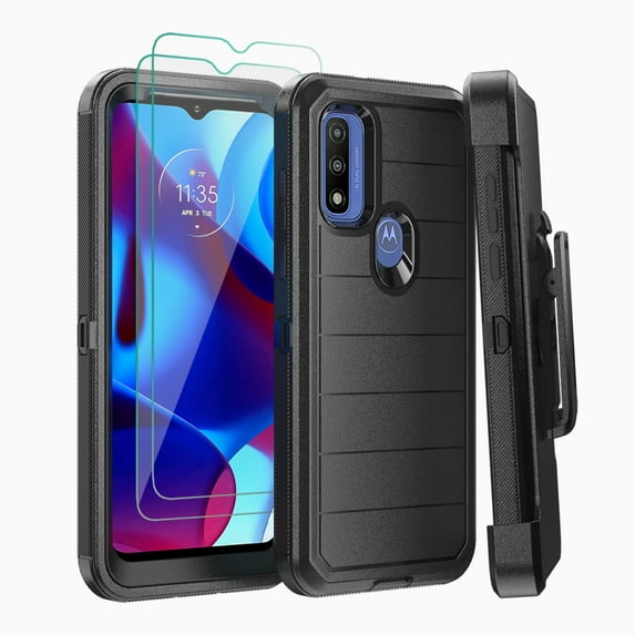 Xhy Moto G Pure Case with Belt Clip Holster and Screen Protector Military Grade Full Body Multilayer Drop and Shock Protection 3 in 1 Rugged Durable Detachable for Motorola Moto G Pure Phone - Black