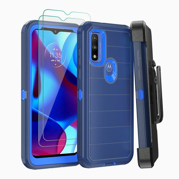 Xhy Moto G Pure Case with Belt Clip Holster and Screen Protector Military Grade Full Body Multilayer Drop Shock Protection 3 in 1 Rugged Durable Detachable for Motorola Moto G Pure Phone - Dark Blue