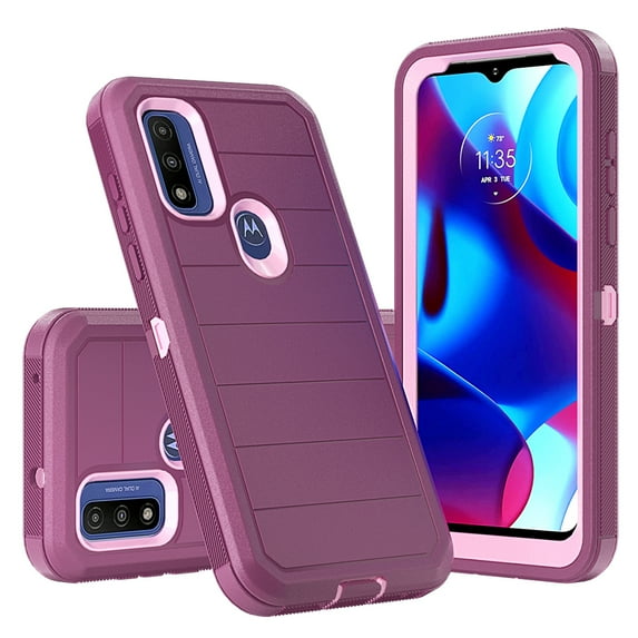 Xhy Moto G Pure Case, Moto G Power 2022 Case Military Grade Full Body Multilayer Drop Shock Protection 3 in 1 Rugged Durable Detachable for Motorola G Pure Phone,Motorola G Power 2022 Phone-Wine Pink
