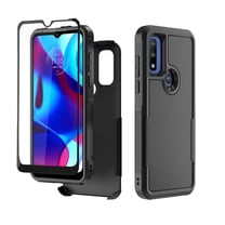 Xhy Moto G Pure Case With Screen Protector Military Grade Full Body Double Layer Protection Shock and Drop Resistant TPU Durable Removable for Motorola Moto G Pure Phone Case - Black