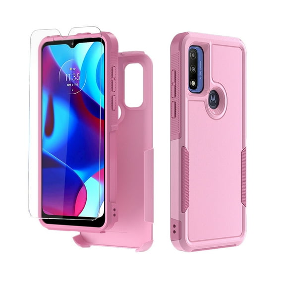 Xhy Moto G Pure Case With Screen Protector Military Grade Full Body Double Layer Protection Shock and Drop Resistant TPU Durable Removable for Motorola Moto G Pure Phone Case - Pink
