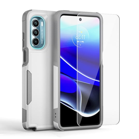 Xhy Moto G Stylus 5G 2022 Case with Screen Protector Military Grade Full Body Double Layer Protection Shock Drop Resistant TPU Durable Detachable for Motorola Moto G Stylus 5G 2022 Phone- White Grey