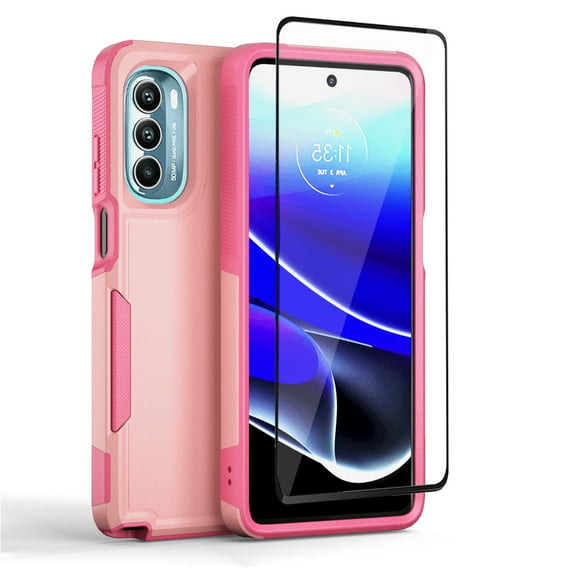Xhy Moto G Stylus 5G 2022 Case with Screen Protector Military Grade Full Body Double Layer Protection Shock Drop Resistant TPU Durable Detachable for Motorola Moto G Stylus 5G 2022 Phone- Pink