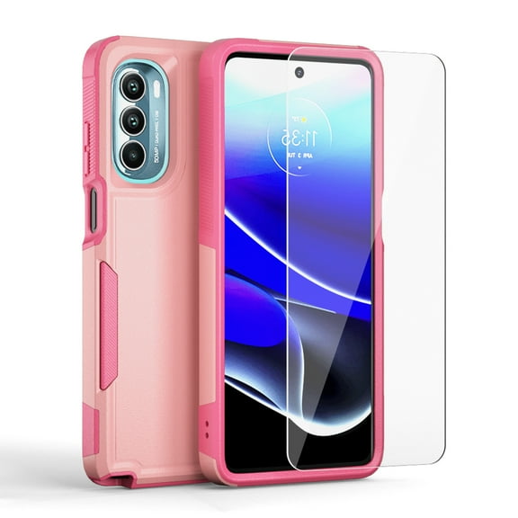 Xhy Moto G Stylus 5G 2022 Case with Screen Protector Military Grade Full Body Double Layer Protection Shock Drop Resistant TPU Durable Detachable for Motorola Moto G Stylus 5G 2022 Phone- Pink