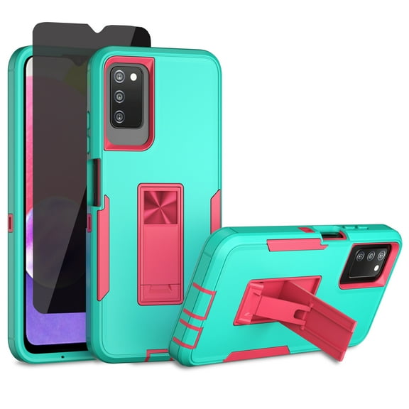 Xhy Samsung Galaxy A02S case with Privacy Screen Protector, Military Grade Case with Magnetic Car Mount, Samsung A02S Phone Case for Men Women, Green & Rose red