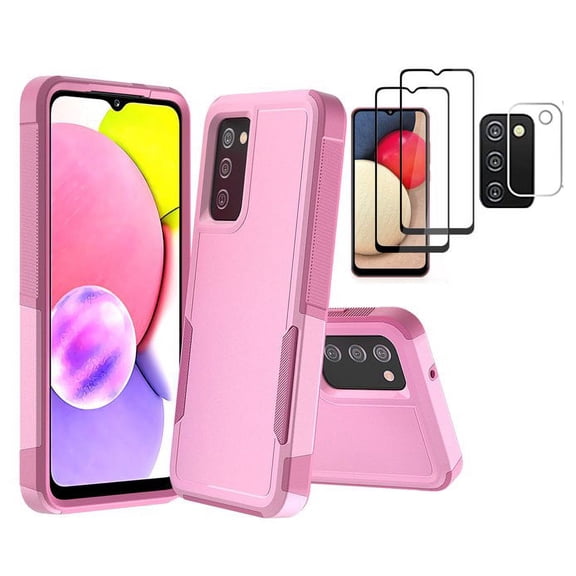 Xhy for Samsung Galaxy A03S Case 2 in 1 Case with Screen and Lens Protector 3-Pack Rugged Drop Resistant TPU Durable Full Body Protection Grade Detachable Case Pink