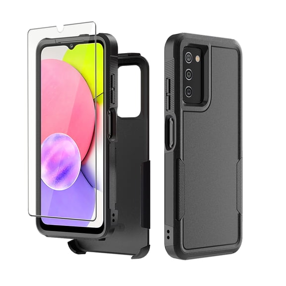 Xhy for Samsung Galaxy A03S Case 2 in 1 Case with Screen Protector 2-Pack Rugged Drop Resistant TPU Durable Full Body Protection Grade Detachable Case Black