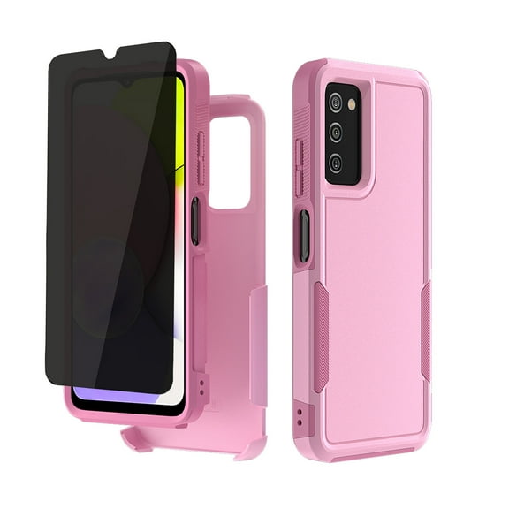 Xhy for Samsung Galaxy A03S Case 2 in 1 Case with privacy Screen Protector 2-Pack Rugged Drop Resistant TPU Durable Full Body Protection Grade Detachable Case Pink