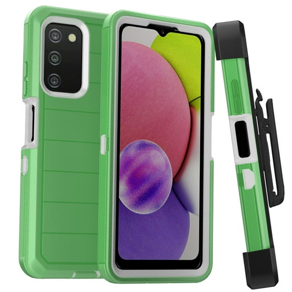 Xhy Samsung Galaxy A03S Case with Belt Clip Holster Military Grade Full Body Multilayer Drop Shock Protection 3 in 1 Rugged Durable Detachable for Samsung A03S Phone - Green White