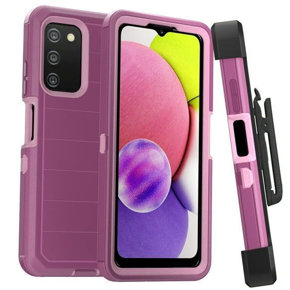 Xhy Samsung Galaxy A03S Case with Belt Clip Holster Military Grade Full Body Multilayer Drop Shock Protection 3 in 1 Rugged Durable Detachable for Samsung A03S Phone - Wine Pink