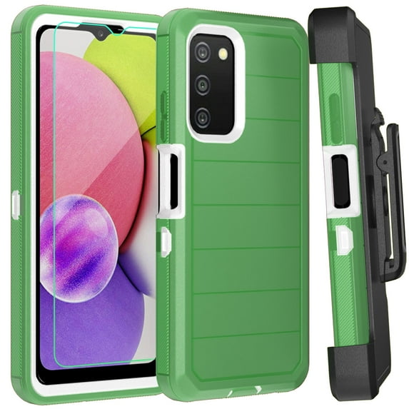 Xhy Samsung Galaxy A03S Case with Belt Clip Holster and Screen Protector Military Grade Full Body Multilayer Drop Shock Protection 3 in 1 Rugged Durable Detachable for Samsung A03S Phone - Green White