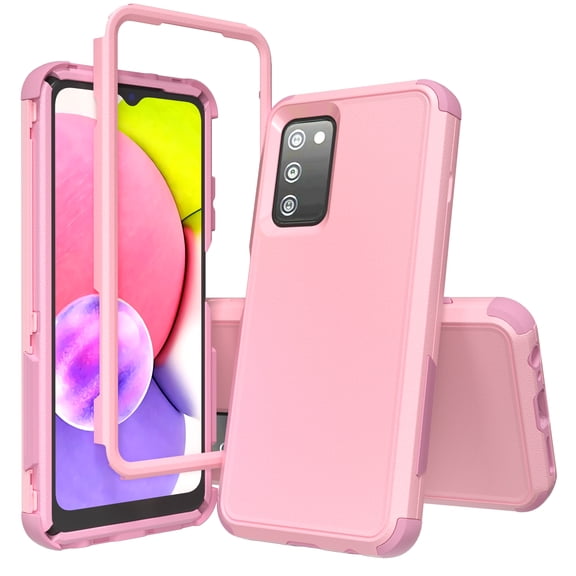 Xhy Samsung Galaxy A03S Case Military Grade Full Body Protection 3 in 1 Shock and Drop Resistant Rugged Rubber TPU Durable Detachable for Galaxy A03S Phone - Pink
