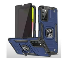 Xhy Samsung Galaxy A03S Case with Privacy Screen and Lens Protector Magnetic Ring Holder Kickstand Military Grade Full Body Double Layer Drop Protection Rugged Detachable for Samsung A03S Phone -Blue