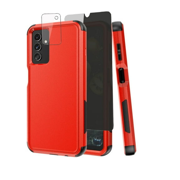 Xhy Samsung Galaxy A03S Case with Privacy Screen and Lens Protector Military Grade Full Body Protection 3 in 1 Shock Drop Resistant Rugged Rubber TPU Durable Detachable for Galaxy A03S Phone - Red