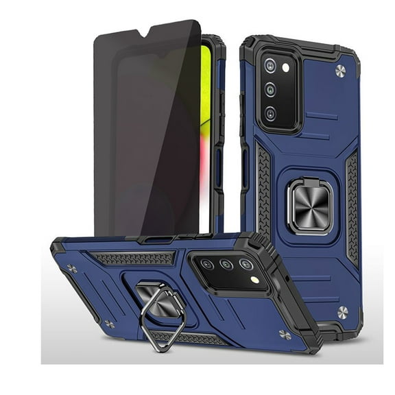 Xhy Samsung Galaxy A03S Case with Privacy Screen Protector Magnetic Ring Holder Kickstand Military Grade Full Body Double Layer Drop Protection Rugged Durable Detachable for Samsung A03S Phone - Blue