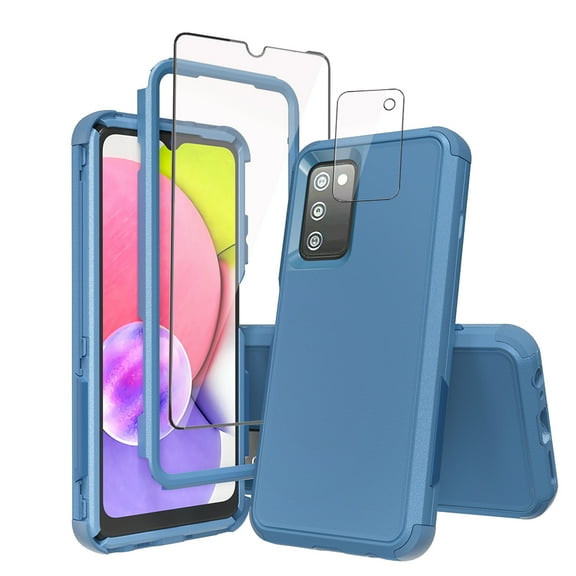 Xhy Samsung Galaxy A03S Case with Screen and Lens Protector Military Grade Full Body Protection 3 in 1 Shock Drop Resistant Rugged Rubber TPU Durable Detachable for Galaxy A03S Phone - Navy