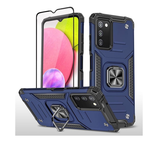 Xhy Samsung Galaxy A03S Case with Screen Protector Magnetic Ring Holder Kickstand Military Grade Full Body Double Layer Drop Protection Rugged Durable Detachable for Samsung Galaxy A03S Phone - Blue