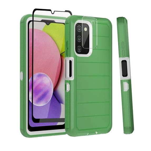 Xhy Samsung Galaxy A03S Case with Screen Protector Military Grade Full Body Multilayer Drop Shock Protection 3 in 1 Rugged Durable Detachable for Samsung A03S Phone - Green White