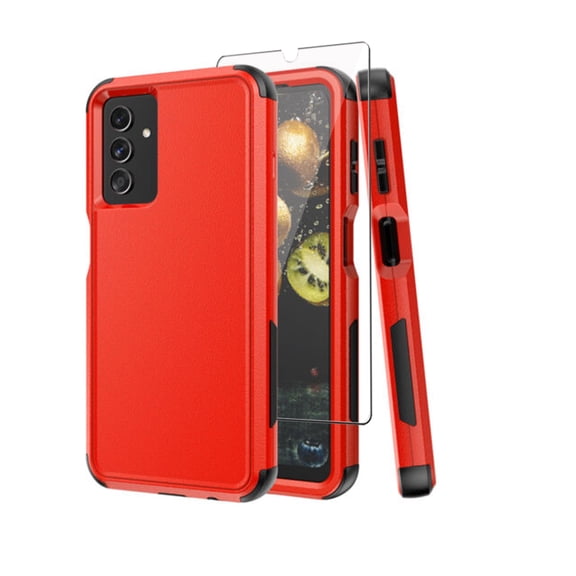 Xhy Samsung Galaxy A03S Case with Screen Protector Military Grade Full Body Protection 3 in 1 Shock Drop Resistant Rugged Rubber TPU Durable Detachable for Galaxy A03S Phone - Red