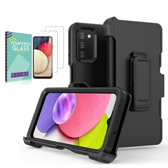 Xhy Samsung Galaxy A03s Case with Screen Protector + Belt Clip Holster Heavy Duty Hard Shockproof Armor Protector phone Case Cover (Black)