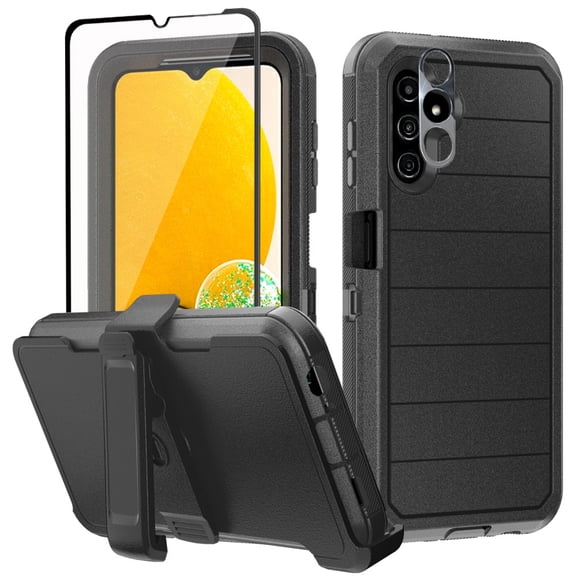 Xhy Samsung Galaxy A13 5G Case with Belt Clip Holster Screen and Lens Protector Military Grade Full Body Shock Drop Resistant 3 in 1 Rugged Durable Detachable for Galaxy A13 5G Phone - Black