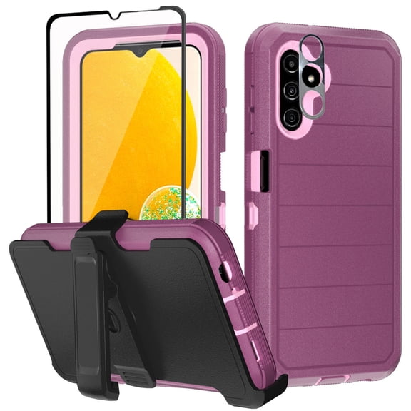 Xhy Samsung Galaxy A13 5G Case with Belt Clip Holster Screen and Lens Protector Military Grade Full Body Shock Drop Resistant 3 in 1 Rugged Durable Detachable for Galaxy A13 5G Phone -Wine Pink