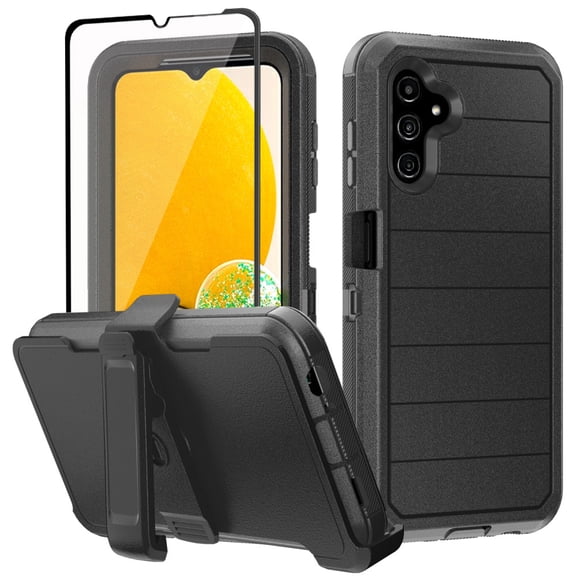 Xhy Samsung Galaxy A13 5G Case with Belt Clip Holster and Screen Protector Military Grade Full Body Multilayer Drop Shock Protection 3 in 1 Rugged Durable Detachable for Galaxy A13 5G Phone - Black